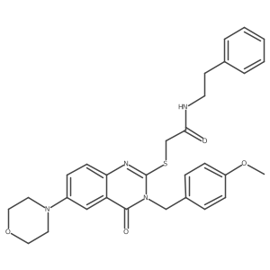 2-({3-[(4-methoxyphenyl)methyl]-6-(morpholin-4-yl)-4-oxo-3,4-dihydroquinazolin-2-yl}sulfanyl)-N-(2-phenylethyl)acetamide结构式