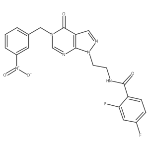 2,4-difluoro-N-(2-(5-(3-nitrobenzyl)-4-oxo-4,5-dihydro-1H-pyrazolo[3,4-d]pyrimidin-1-yl)ethyl)benzamide结构式