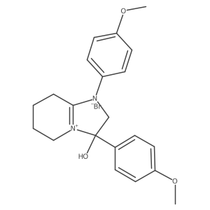 3-Hydroxy-1,3-bis(4-methoxyphenyl)-2,3,5,6,7,8-hexahydroimidazo[1,2-a]pyridin-1-ium bromide结构式