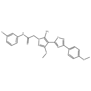 2-{5-amino-4-[3-(4-methoxyphenyl)-1,2,4-oxadiazol-5-yl]-3-(methylsulfanyl)-1H-pyrazol-1-yl}-N-(3-fluorophenyl)acetamide结构式