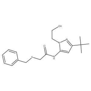 2-(benzylthio)-N-(3-(tert-butyl)-1-(2-hydroxyethyl)-1H-pyrazol-5-yl)acetamide结构式