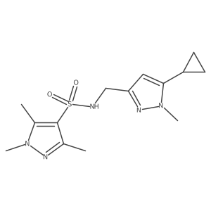 N-((5-cyclopropyl-1-methyl-1H-pyrazol-3-yl)methyl)-1,3,5-trimethyl-1H-pyrazole-4-sulfonamide结构式