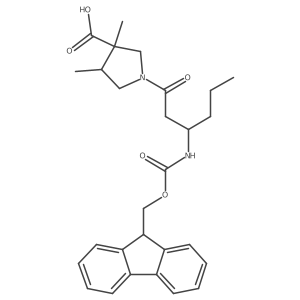 rac-(3R,4R)-1-[3-({[(9H-fluoren-9-yl)methoxy]carbonyl}amino)hexanoyl]-3,4-dimethylpyrrolidine-3-carboxylic acid Structure