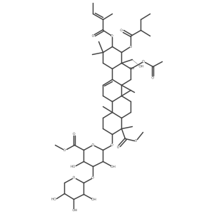 I(2)-D-Glucopyranosiduronic acid, (3I(2),4I+/-,15I+/-,16I+/-,21I(2),22I+/-)-16-(acetyloxy)-15,28-dihydroxy-23-methoxy-21-[[(2Z)-2-methyl-1-oxo-2-butenyl]oxy]-22-(2-methyl-1-oxobutoxy)-23-oxoolean-12-en-3-yl 3-O-I+/--L-arabinopyranosyl-, methyl ester结构式
