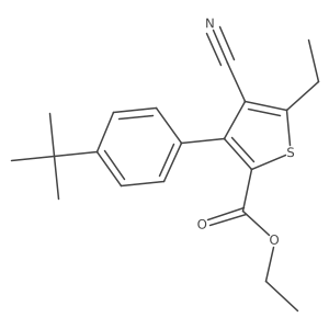 3-(4-tert-Butyl-phenyl)-4-cyano-5-ethyl-thiophene-2-carboxylic acid ethyl ester结构式