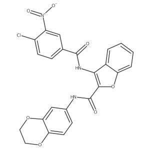 3-(4-chloro-3-nitrobenzamido)-N-(2,3-dihydrobenzo[b][1,4]dioxin-6-yl)benzofuran-2-carboxamide结构式