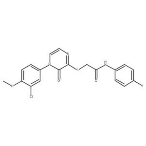 2-((4-(3-chloro-4-methoxyphenyl)-3-oxo-3,4-dihydropyrazin-2-yl)thio)-N-(4-fluorophenyl)acetamide结构式