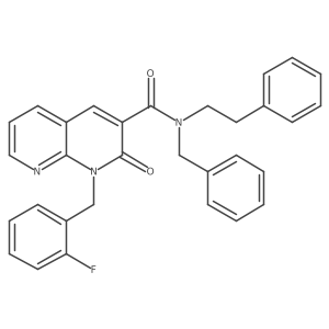 N-benzyl-1-(2-fluorobenzyl)-2-oxo-N-phenethyl-1,2-dihydro-1,8-naphthyridine-3-carboxamide结构式