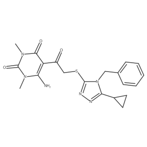 6-Amino-5-[2-[(4-benzyl-5-cyclopropyl-1,2,4-triazol-3-yl)sulfanyl]acetyl]-1,3-dimethylpyrimidine-2,4-dione Structure