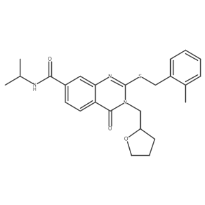 N-isopropyl-2-((2-methylbenzyl)thio)-4-oxo-3-((tetrahydrofuran-2-yl)methyl)-3,4-dihydroquinazoline-7-carboxamide结构式
