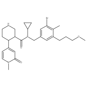 rel-(3R,4S)-N-[[3-Bromo-5-(3-methoxypropyl)-4-methylphenyl]methyl]-N-cyclopropyl-4-(1,2-dihydro-1-methyl-2-oxo-4-pyridinyl)-3-piperidinecarboxamide结构式