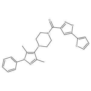 (4-(3,5-dimethyl-1-phenyl-1H-pyrazol-4-yl)piperazin-1-yl)(5-(furan-2-yl)isoxazol-3-yl)methanone结构式