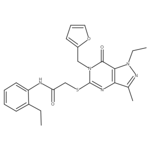 2-((1-ethyl-6-(furan-2-ylmethyl)-3-methyl-7-oxo-6,7-dihydro-1H-pyrazolo[4,3-d]pyrimidin-5-yl)thio)-N-(2-ethylphenyl)acetamide结构式