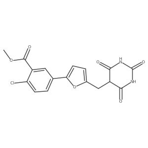 2-Chloro-5-[5-(2,4,6-trioxo-hexahydro-pyrimidin-5-ylmethyl)-furan-2-yl]-benzoic acid methyl ester Structure