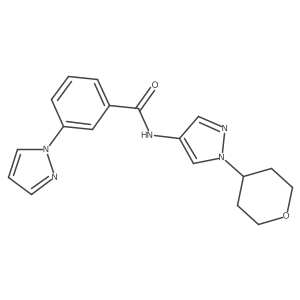3-(1H-pyrazol-1-yl)-N-(1-(tetrahydro-2H-pyran-4-yl)-1H-pyrazol-4-yl)benzamide结构式