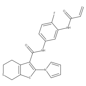 N-[4-fluoro-3-(prop-2-enamido)phenyl]-2-(1H-pyrrol-1-yl)-4H,5H,7H-thieno[2,3-c]thiopyran-3-carboxamide结构式