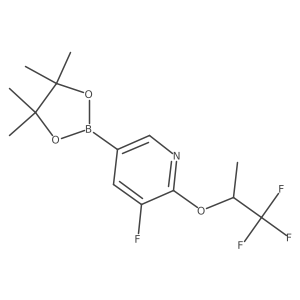 3-Fluoro-5-(4,4,5,5-tetramethyl-1,3,2-dioxaborolan-2-yl)-2-(1,1,1-trifluoropropan-2-yloxy)pyridine结构式