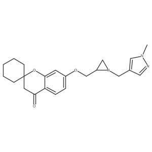 7-({1-[(1-methyl-1H-pyrazol-4-yl)methyl]aziridin-2-yl}methoxy)-3,4-dihydrospiro[1-benzopyran-2,1'-cyclohexan]-4-one结构式