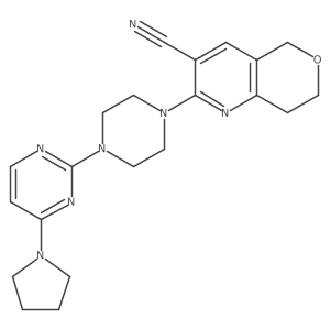 2-{4-[4-(pyrrolidin-1-yl)pyrimidin-2-yl]piperazin-1-yl}-5H,7H,8H-pyrano[4,3-b]pyridine-3-carbonitrile结构式