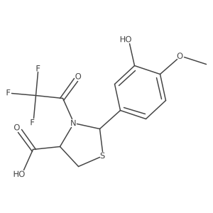 (4R)-2-(3-hydroxy-4-methoxyphenyl)-3-(2,2,2-trifluoroacetyl)-1,3-thiazolidine-4-carboxylic acid结构式