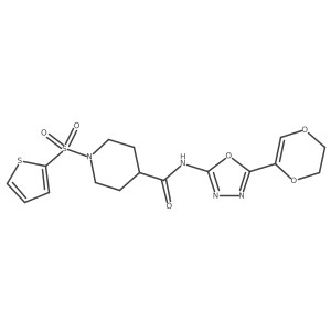 N-(5-(5,6-dihydro-1,4-dioxin-2-yl)-1,3,4-oxadiazol-2-yl)-1-(thiophen-2-ylsulfonyl)piperidine-4-carboxamide Structure