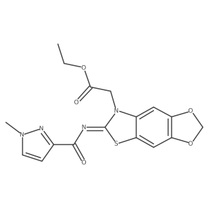(Z)-ethyl 2-(6-((1-methyl-1H-pyrazole-3-carbonyl)imino)-[1,3]dioxolo[4',5':4,5]benzo[1,2-d]thiazol-7(6H)-yl)acetate Structure