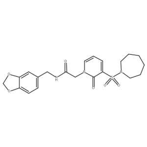 2-(3-(azepan-1-ylsulfonyl)-2-oxopyridin-1(2H)-yl)-N-(benzo[d][1,3]dioxol-5-ylmethyl)acetamide结构式