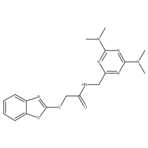 2-(benzo[d]oxazol-2-ylthio)-N-((4,6-bis(dimethylamino)-1,3,5-triazin-2-yl)methyl)acetamide Structure