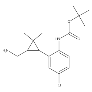 rac-tert-butyl N-{2-[(1R,3R)-3-(aminomethyl)-2,2-dimethylcyclopropyl]-4-chlorophenyl}carbamate结构式