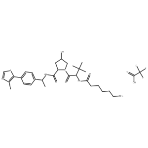 (2S,4R)-1-[(2S)-2-(6-aminohexanoylamino)-3,3-dimethyl-butanoyl]-4-hydroxy-N-[(1S)-1-[4-(4-methylthiazol-5-yl)phenyl]ethyl]pyrrolidine-2-carboxamide;2,2,2-trifluoroacetic acid Structure