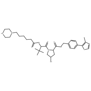 (2S,4R)-1-[(2S)-3,3-dimethyl-2-(6-piperazin-1-ylhexanoylamino)butanoyl]-4-hydroxy-N-[[4-(4-methylthiazol-5-yl)phenyl]methyl]pyrrolidine-2-carboxamide结构式