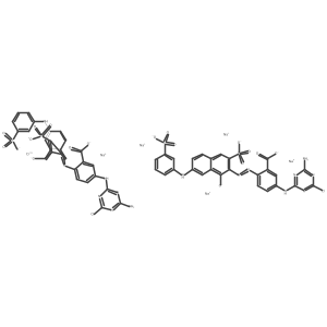 Chromate(5-), bis[5-[(4-amino-6-chloro-1,3,5-triazin-2-yl)amino]-2-[2-[1-(hydroxy-kappaO)-3-sulfo-7-[(3-sulfophenyl)amino]-2-naphthalenyl]diazenyl-kappaN1]benzoato(4-)-kappaO]-, sodium (1:5) Structure