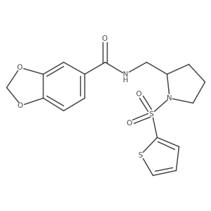 N-((1-(thiophen-2-ylsulfonyl)pyrrolidin-2-yl)methyl)benzo[d][1,3]dioxole-5-carboxamide结构式