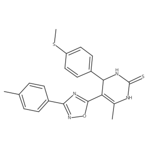 4-Methyl-5-(3-p-tolyl-1,2,4-oxadiazole-5-yl)-6-[4-(methylthio)phenyl]-3,6-dihydropyrimidine-2(1H)-thione结构式