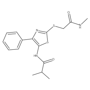 N-(2-((2-(methylamino)-2-oxoethyl)thio)-4-phenylthiazol-5-yl)isobutyramide结构式
