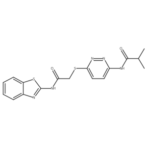 N-(6-((2-(benzo[d]thiazol-2-ylamino)-2-oxoethyl)thio)pyridazin-3-yl)isobutyramide结构式