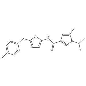 1-isopropyl-5-methyl-N-(5-(4-methylbenzyl)-1,3,4-oxadiazol-2-yl)-1H-pyrazole-3-carboxamide结构式
