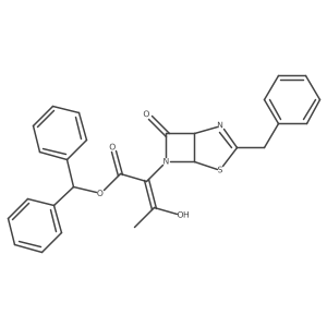 Benzhydryl (E)-2-((1R,5R)-3-Benzyl-7-oxo-4-thia-2,6-diazabicyclo[3.2.0]hept-2-en-6-yl)-3-hydroxybut-2-enoate Structure