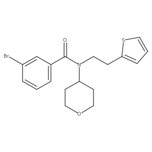 3-bromo-N-(tetrahydro-2H-pyran-4-yl)-N-(2-(thiophen-2-yl)ethyl)benzamide结构式