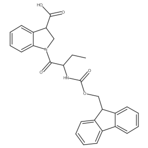 1-[(2S)-2-({[(9H-fluoren-9-yl)methoxy]carbonyl}amino)butanoyl]-2,3-dihydro-1H-indole-3-carboxylic acid结构式