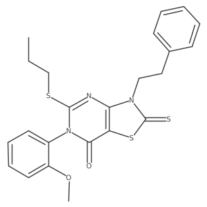 6-(2-methoxyphenyl)-3-(2-phenylethyl)-5-(propylsulfanyl)-2-sulfanylidene-2H,3H,6H,7H-[1,3]thiazolo[4,5-d]pyrimidin-7-one Structure