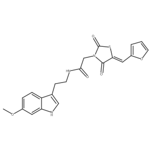 2-[(5Z)-5-(furan-2-ylmethylidene)-2,4-dioxo-1,3-thiazolidin-3-yl]-N-[2-(6-methoxy-1H-indol-3-yl)ethyl]acetamide结构式
