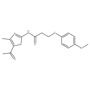N-(5-acetyl-4-methylthiazol-2-yl)-3-((4-methoxyphenyl)thio)propanamide结构式