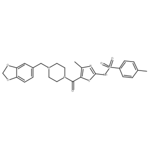 Benzenesulfonamide, N-[5-[[4-(1,3-benzodioxol-5-ylmethyl)-1-piperazinyl]carbonyl]-4-methyl-2-thiazolyl]-4-methyl-结构式
