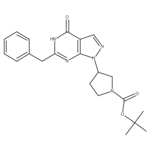 Tert-butyl 3-(6-benzyl-4-oxo-4,5-dihydro-1H-pyrazolo[3,4-d]pyrimidin-1-yl)pyrrolidine-1-carboxylate Structure