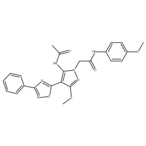2-[5-acetamido-3-(methylsulfanyl)-4-(3-phenyl-1,2,4-oxadiazol-5-yl)-1H-pyrazol-1-yl]-N-(4-methoxyphenyl)acetamide结构式