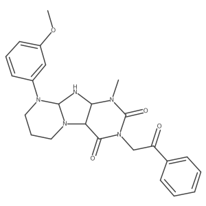 9-(3-methoxyphenyl)-1-methyl-3-phenacyl-6,7,8,9a,10,10a-hexahydro-4aH-purino[7,8-a]pyrimidine-2,4-dione Structure