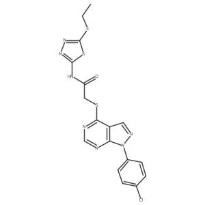 2-((1-(4-chlorophenyl)-1H-pyrazolo[3,4-d]pyrimidin-4-yl)thio)-N-(5-(ethylthio)-1,3,4-thiadiazol-2-yl)acetamide结构式