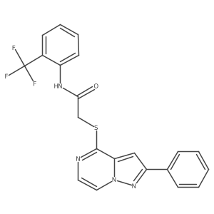 2-({2-Phenylpyrazolo[1,5-A]pyrazin-4-YL}sulfanyl)-N-[2-(trifluoromethyl)phenyl]acetamide结构式