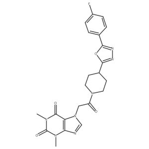 7-(2-(4-(5-(4-fluorophenyl)-1,3,4-oxadiazol-2-yl)piperidin-1-yl)-2-oxoethyl)-1,3-dimethyl-1H-purine-2,6(3H,7H)-dione结构式